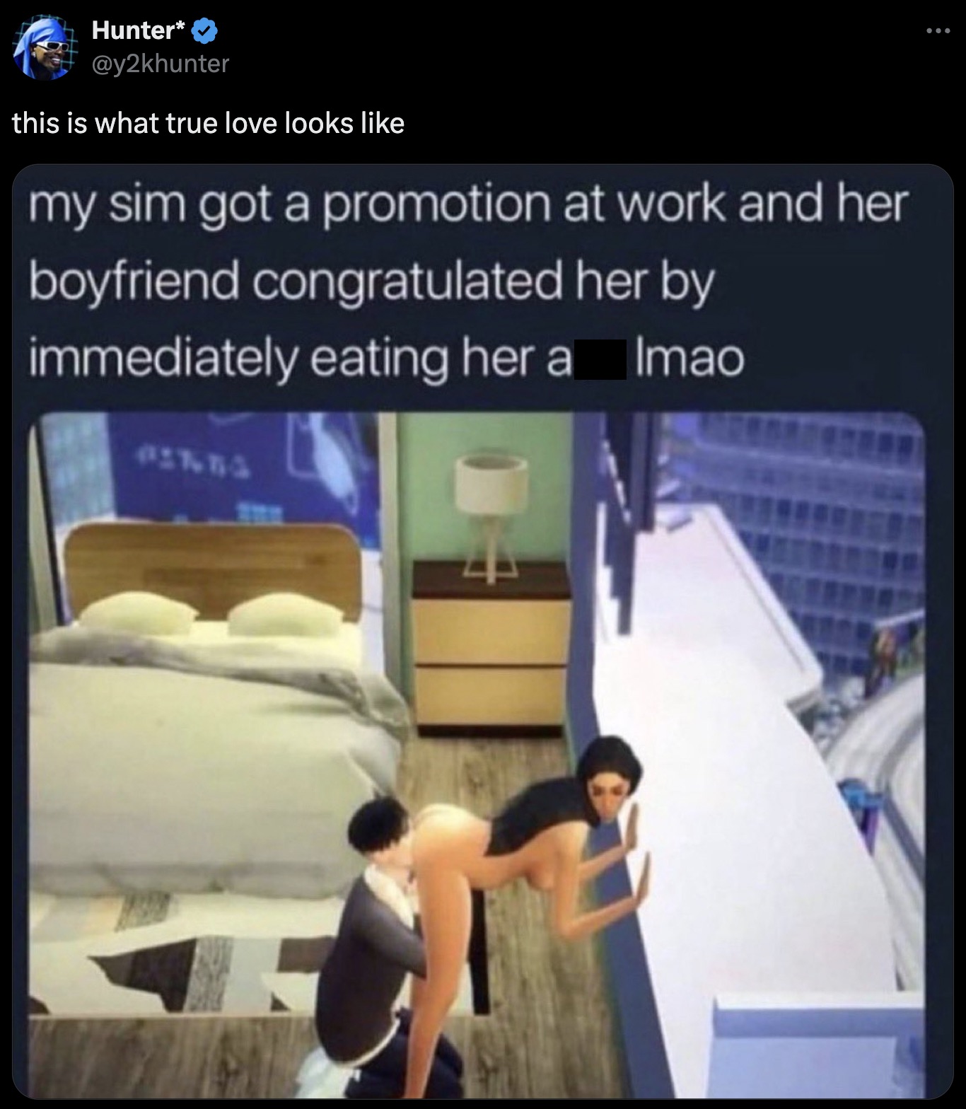 screenshot - Hunter this is what true love looks my sim got a promotion at work and her boyfriend congratulated her by immediately eating her a Imao ...